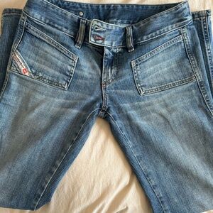 Women's Vintage Diesel Low Waisted Jeans with Orange Pocket Stitching